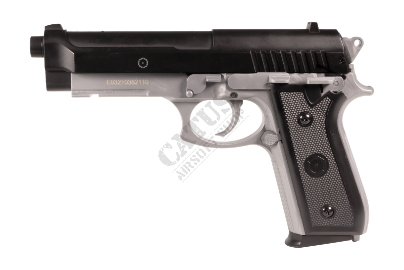 Manuál k airsoftové pistoli CyberGun PT92 HPA Dual Tone Černá-stříbrná 