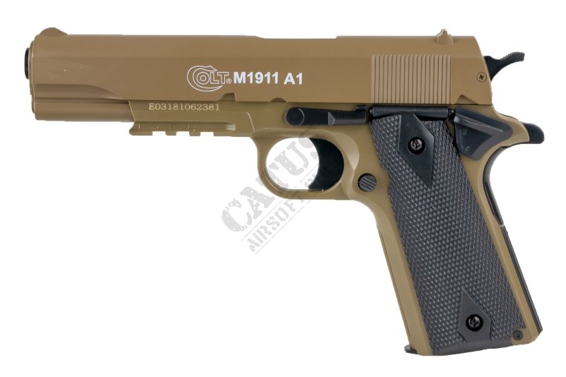 CyberGun airsoftová pistole manuál Colt 1911 A1 HPA kovový závěr Tan 
